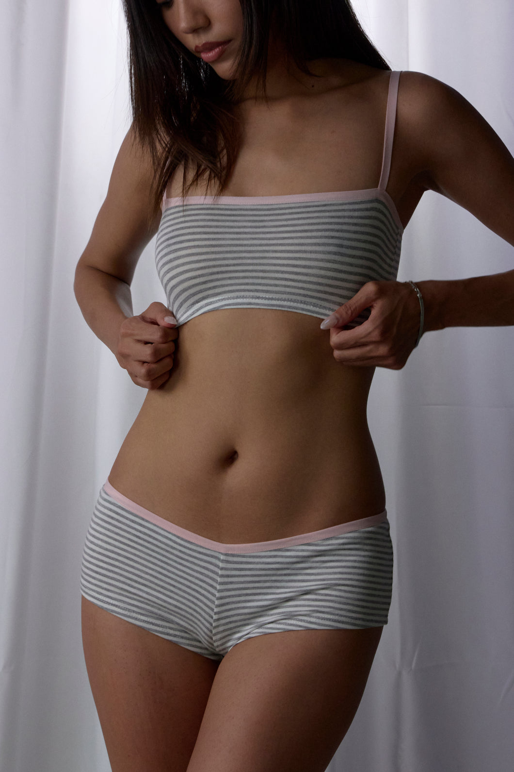 Pink & Grey Stripe Rose Bra